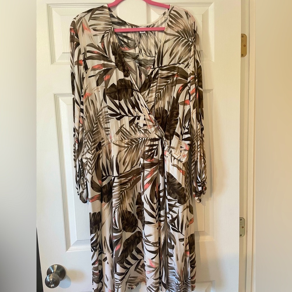Tropical faux wrap dress